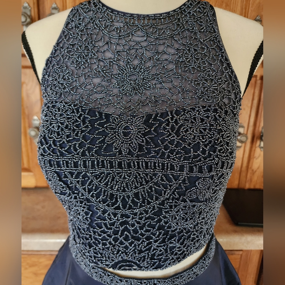 Sherri Hill 2 Piece Navy Blue Gown Size 8 - Picture 2 of 11